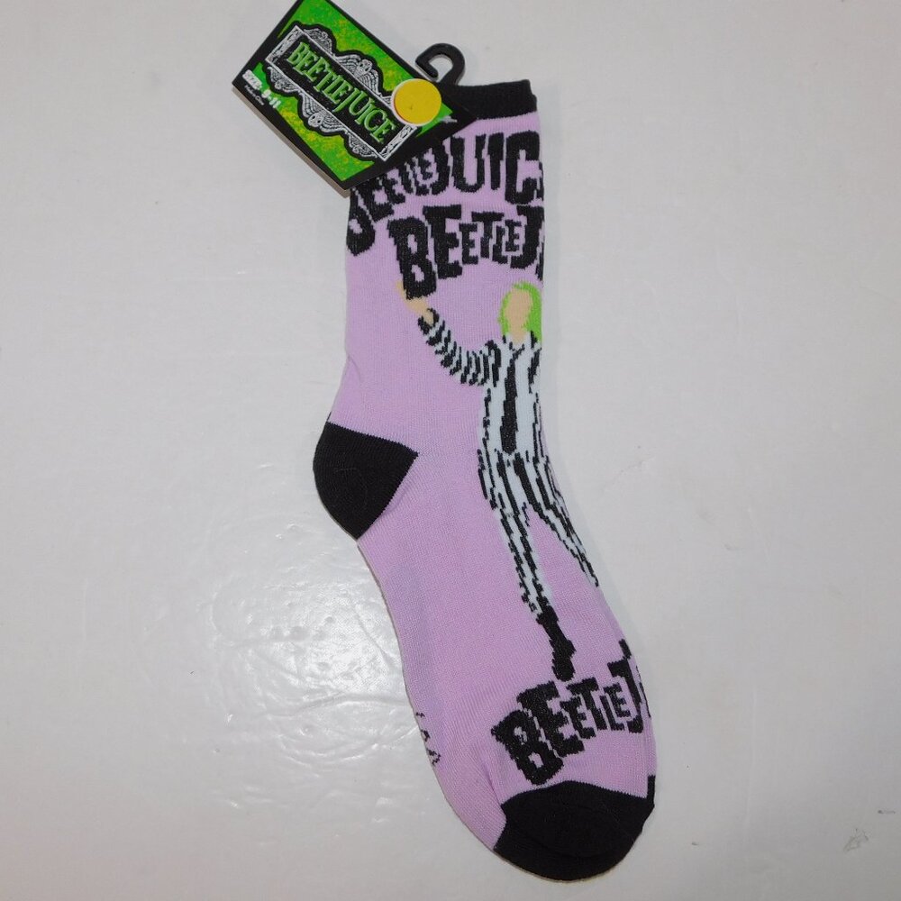 Pair of Beetlejice Purple Black Mens 9 - 11 Crew Sock NEW